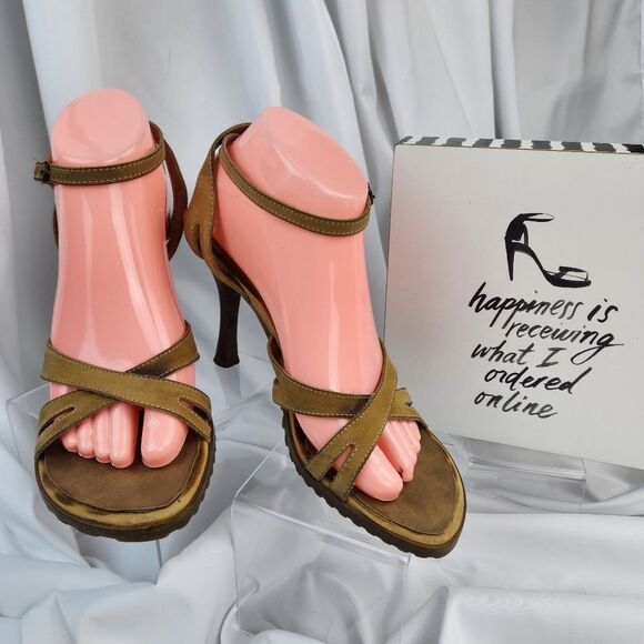 🐞Steve Madden Tan Leather Strappy Open Toe Heels Size 8 - Picture 1 of 9